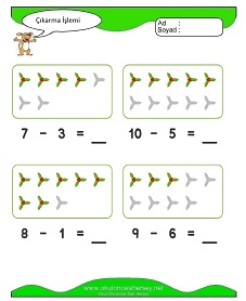 Çıkarma İşlemi Çalışma Sayfaları